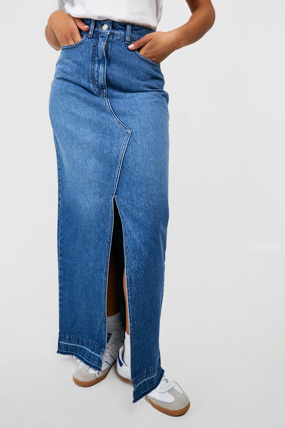 Jupe longue en jean taille haute